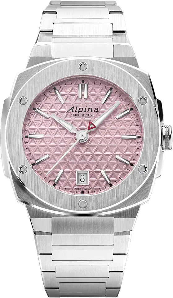 Alpina Unisex 石英 Alpiner 手錶, Silver-Tone 不鏽鋼 錶帶 Pink Dial Style: AL-220PI2AE6B