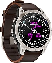 Garmin D2™ Mach 1 觸控螢幕飛行員智慧型手錶,附 GPS 移動地圖、航空天氣、健康和健康功能等,牛津棕色皮革錶帶
