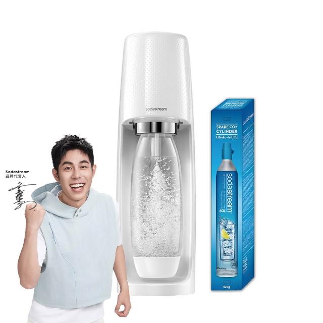 滿 件 折 【 S o d a s t r e a m - 鋼 瓶 入 組 】 時 尚 風 自 動 扣 瓶 氣 泡 水 機 S p i r i t ( 加 送 支 鋼 瓶 含 原 箱 共 支 + L 水 瓶 x )