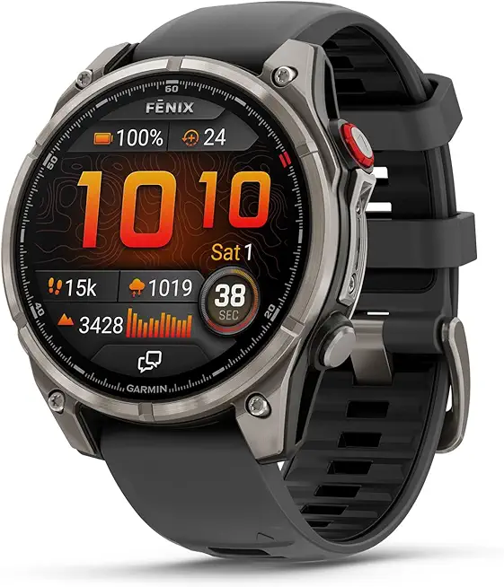 Garmin fēnix 8 Pro,51 公釐,AMOLED 顯示器,優質連接多項運動 GPS 智慧型手錶,inReach 技術,藍寶石,鈦金屬,附石墨/黑色矽膠錶帶