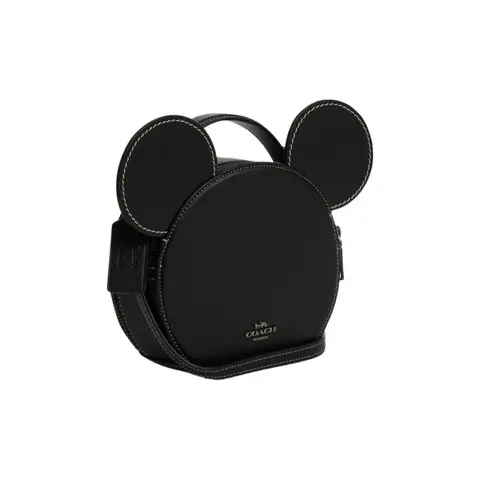 COACH Disney 17 Collaboration Mickey 皮革 Small Round Bag Crossbody Bag Small 女士's Black White CM840-QBM2