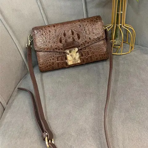 Authentic Alligator 皮革 女士's Mini Envelop Clutch Lady Flap Purse Genuine Crocodile Skin 女性 Single Cross Shoulder Bag