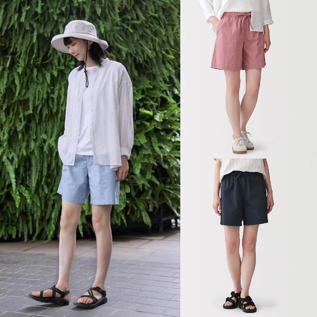 滿 件 折 【 M U J I 無 印 良 品 】 女 水 洗 平 織 布 短 褲 ( 黑 色 / 米 色 / 卡 其 / 煙 燻 粉 / 淺 藍 / 暗 藍 )