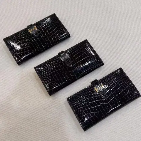High Glossy Genuine Crocodile Skin 男士's Wallet Alligator 皮革 Long Size Card Cash License Holder 精品 Accessory